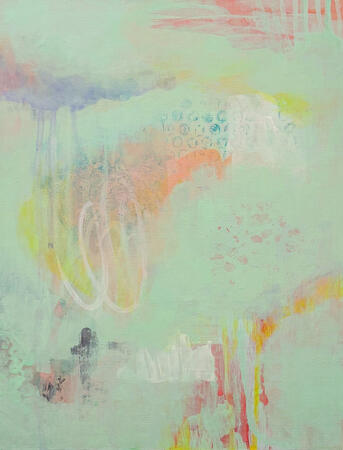 playing in the rain acrylic on canvas board, 2024